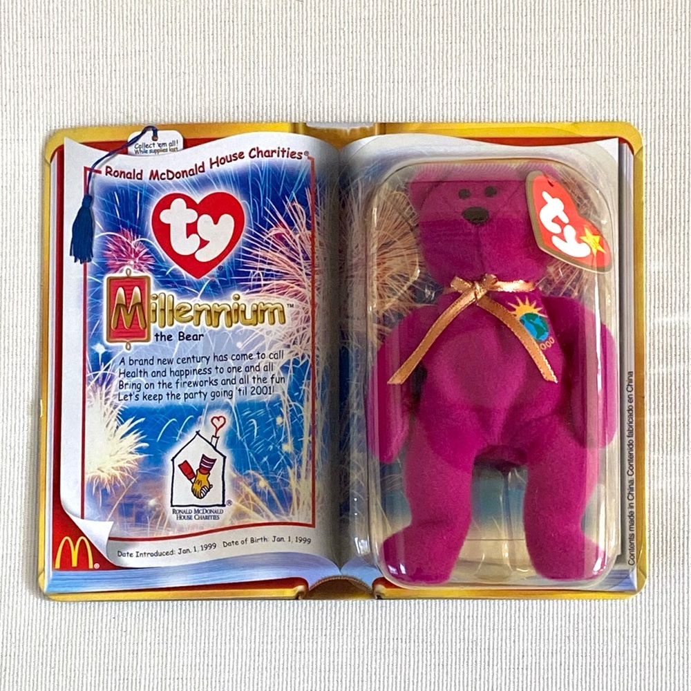 RARE McDONALDS TY TEENIE BEANIE BABY 2000 MILLENNIUM THE BEAR, RMHC, NEW IN BOX